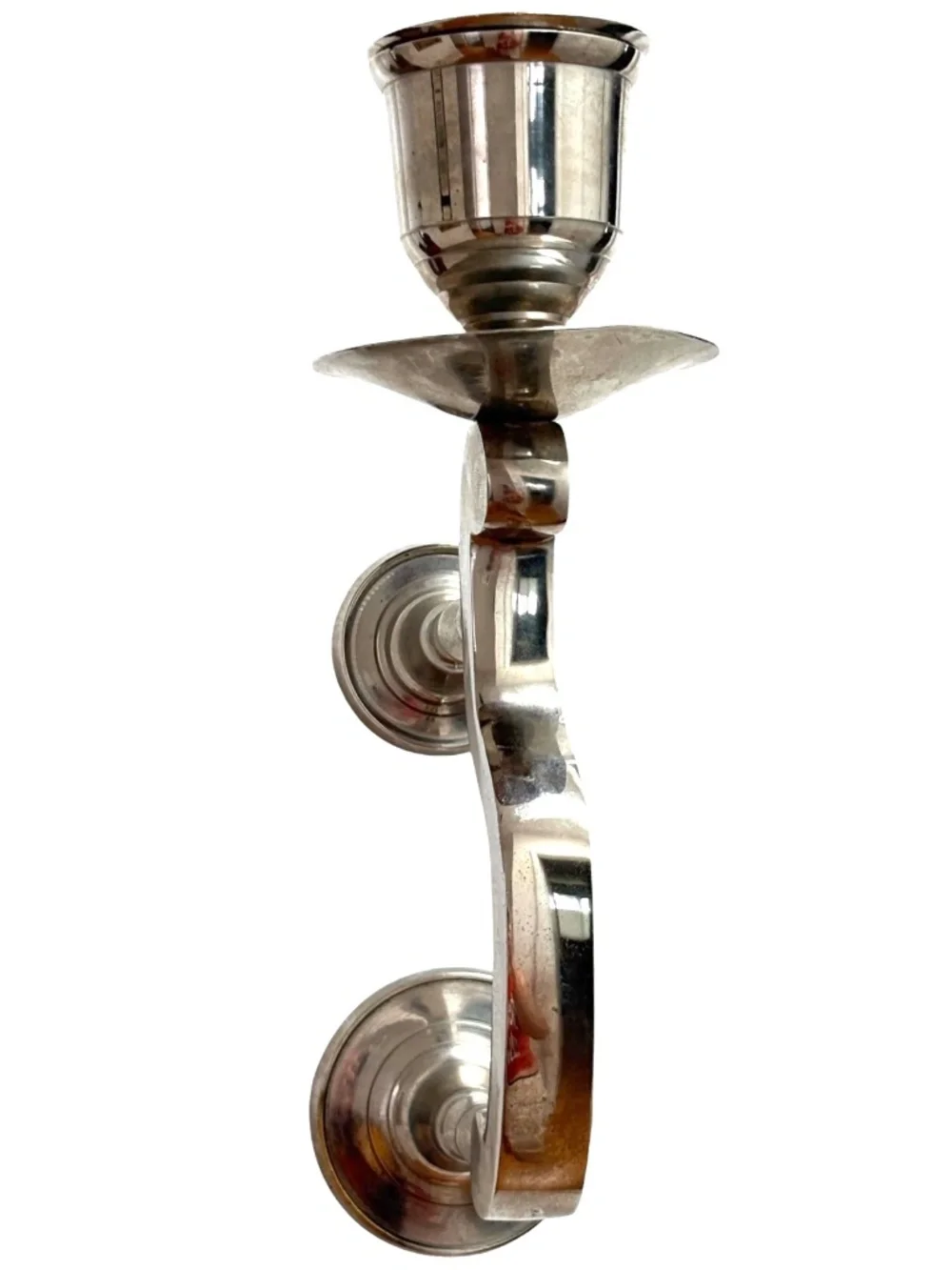 vintage silver tone candle wall sconce India scroll design metal sculptural